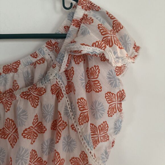 Floral Crop Smocked Top Puffy Flutte Sleeves Off the shoulder Med Cotton - Picture 2 of 5